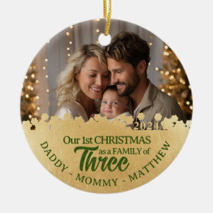 Drei-Foto-Ornament-Familie Erster Weihnachtsfest Keramik Ornament