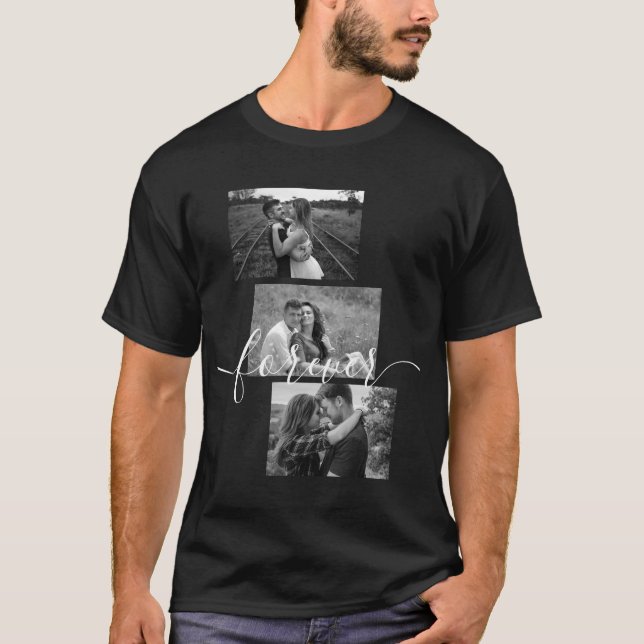 Drei Foto Schwarzweiß-Weiß-Dauerskript T-Shirt (Vorderseite)