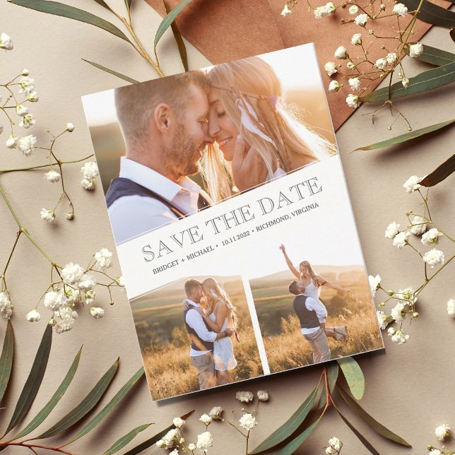 Drei Fotokollagen Moderne Hochzeit retten das Datu Ankündigungspostkarte (Von Creator hochgeladen)