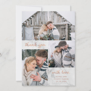 Drei Fotos auf Marmor mit Rose Gold   Hochzeit Dankeskarte