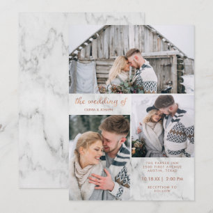 Drei Fotos auf Marmor und Rose Gold   Hochzeit Einladung