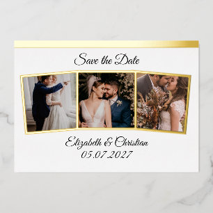 Drei Fotos Collage Elegant Save the Date Folieneinladung