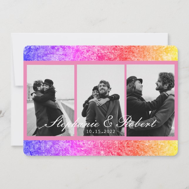 Drei Fotos Einhorn Rosa Abstrakte Hochzeit Einladung (Vorderseite)