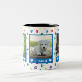 Drei Fotos für Haustiere heißen blaue farbige Paw- Zweifarbige Tasse