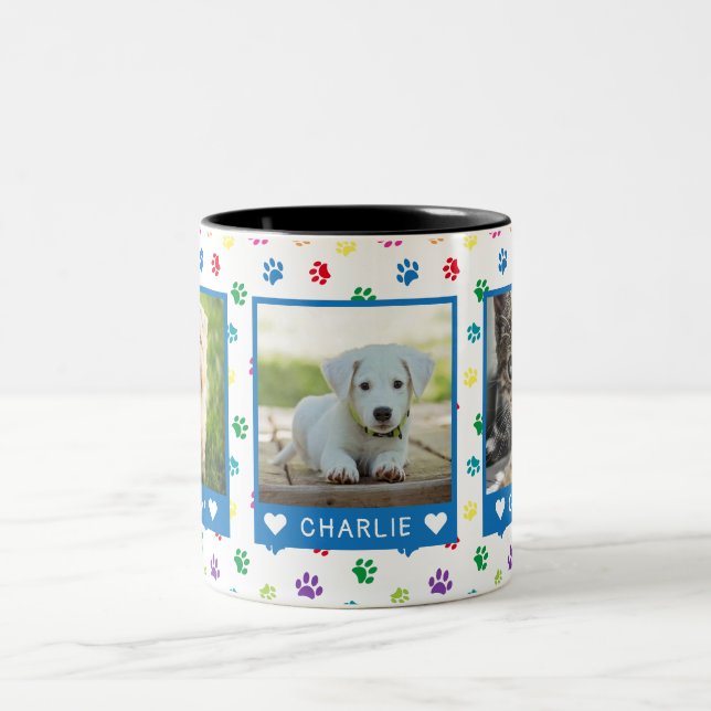 Drei Fotos für Haustiere heißen blaue farbige Paw- Zweifarbige Tasse (Mittel)
