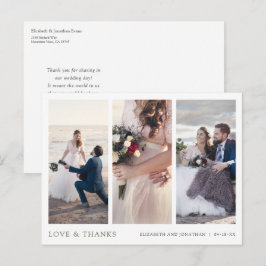 Drei Fotos grüne Typografie Hochzeit Danke Postkarte