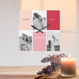 Drei Fotos | Happy Valentines Day Quadratische Wanduhr