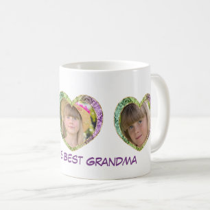 Drei Fotos in der Tasse des Herzens Kaffee