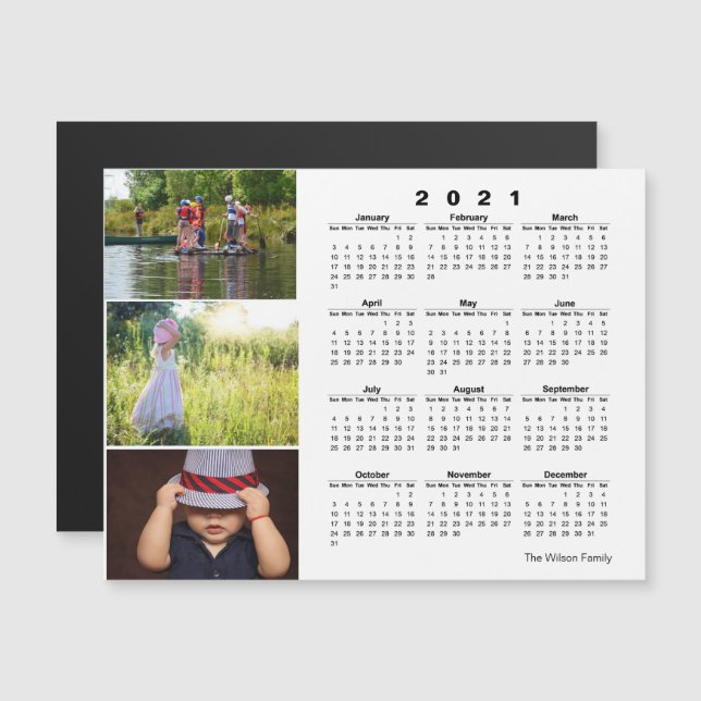 Drei Fotos - Kalender 2021 Magneteinladung (Vorne/Hinten)