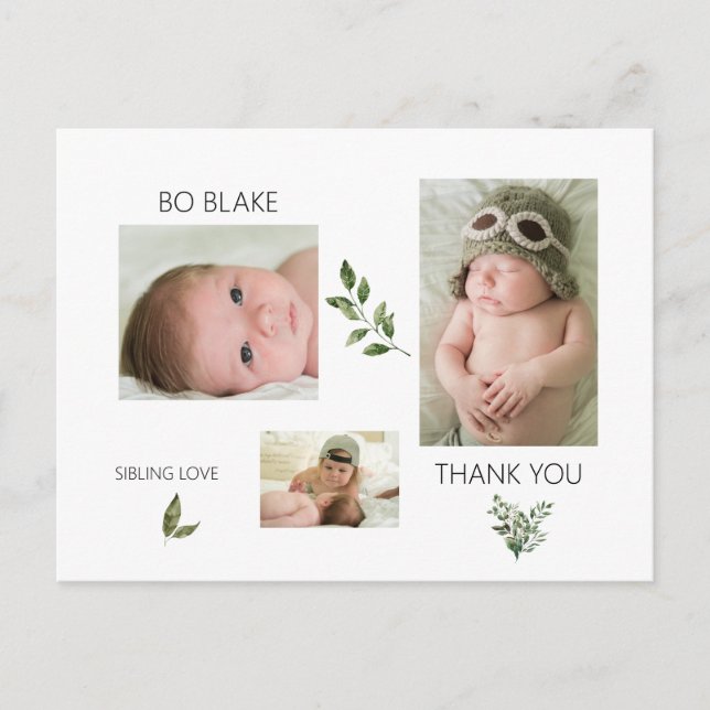 Drei Fotos New Baby Modern Danke Postcard Postkarte (Vorderseite)