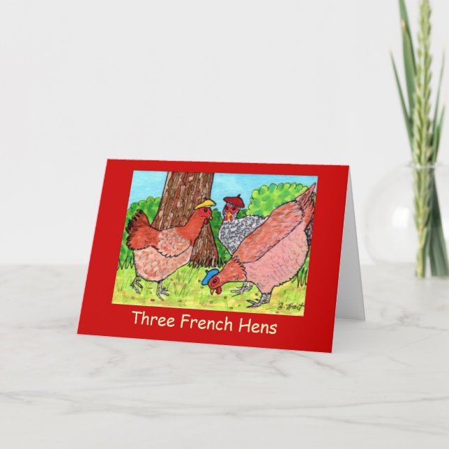Drei französische Hennen Feiertagskarte (Vorderseite)
