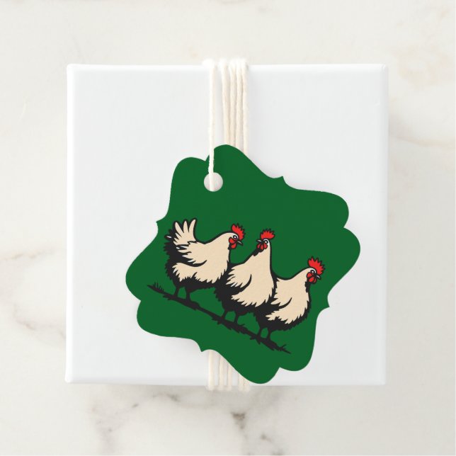 Drei französische Hennen im Stilstil 4 Geschenkanhänger (Beispiel)