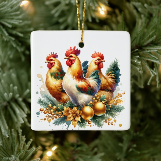 Drei französische Hennen Personalisiert Weihnachte Keramikornament (Baum)