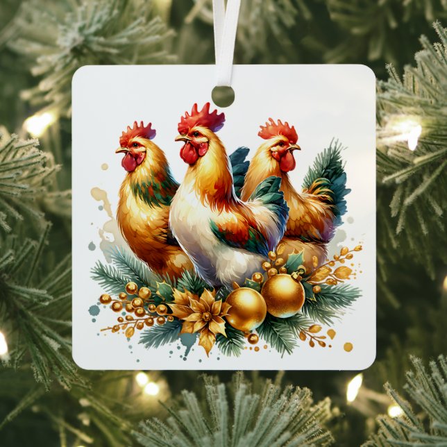 Drei französische Hennen Personalisiert Weihnachte Ornament Aus Metall (InSitu)