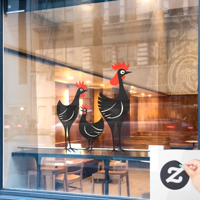 Drei französische Hennen Retro-Halbierung Mitte de Fensteraufkleber (Café-Fenster)