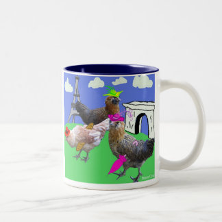 Drei französische Hennen Zweifarbige Tasse