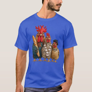 Drei französische Hühner Knoblauch, Baguettes und T-Shirt
