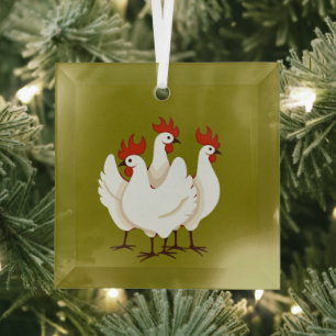 Drei französische Hühner Retro-Ausschneiden Mitte  Ornament Aus Glas