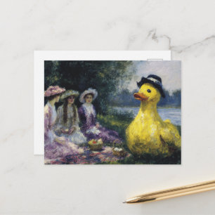 Drei Frauen picknicken mit dem Riesen in Hut Postkarte