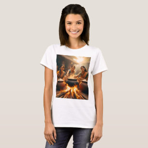 drei Frauen sitzen um ein Feuer mit Töpfen und Pfa T-Shirt