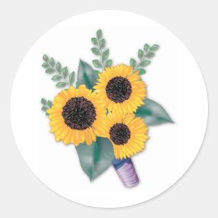Drei fröhliche Sonnenblumen Runder Aufkleber