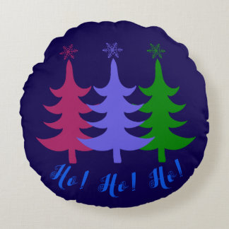 Drei fröhliche Weihnachtsbaumen! Ho! Ho! Rundes Kissen