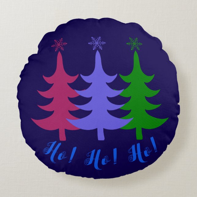 Drei fröhliche Weihnachtsbaumen! Ho! Ho! Rundes Kissen (Vorderseite)
