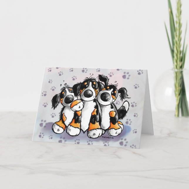 Drei Funny Bernese Hunde Grußkarte Karte (Vorderseite)