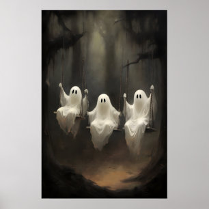 Drei Geister auf Schaukel Wald Druck, Dunkle Akade Poster