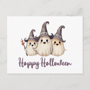 Drei Geister Hexenhüte Weiß Frohes Halloween Feiertagspostkarte