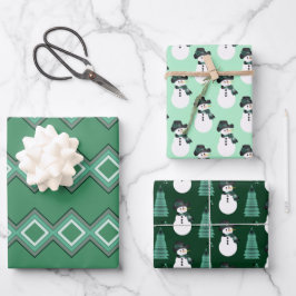 Drei Gemusterte Snowman-Designs Geschenkpapier Set