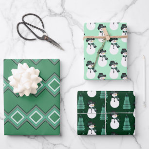 Drei Gemusterte Snowman-Designs Geschenkpapier Set