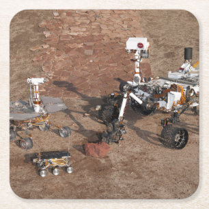 Drei Generationen von Mars-Rover. Rechteckiger Pappuntersetzer