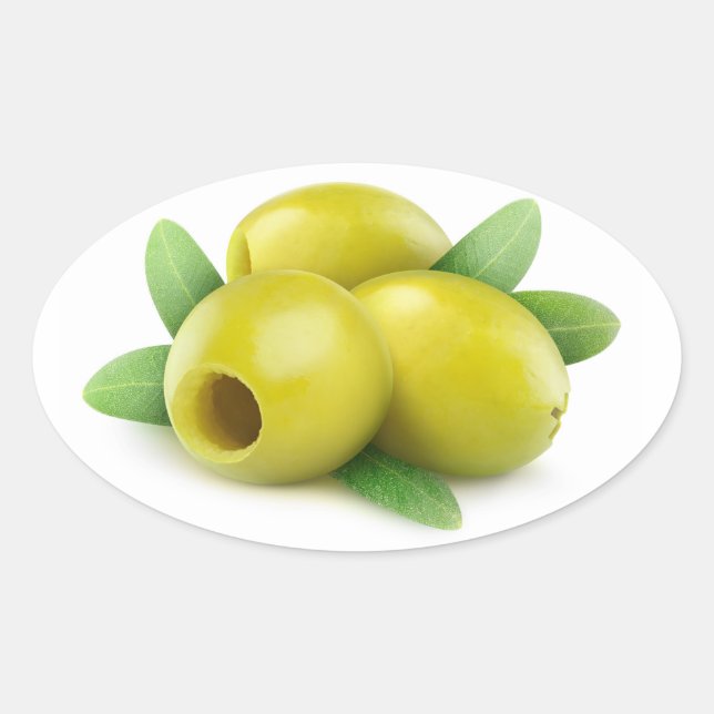 Drei gepitzelte grüne Oliven Ovaler Aufkleber (Vorderseite)