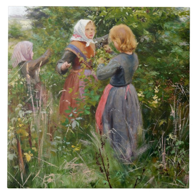 Drei Girls Picking BlackBerry (von Brendekilde) Fliese (Vorderseite)
