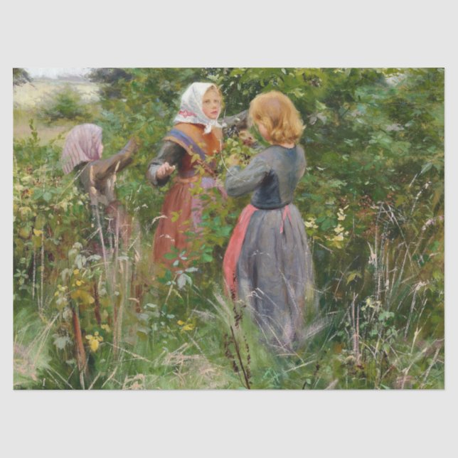 Drei Girls Picking BlackBerry (von Brendekilde) Seidenpapier (Vorderseite)
