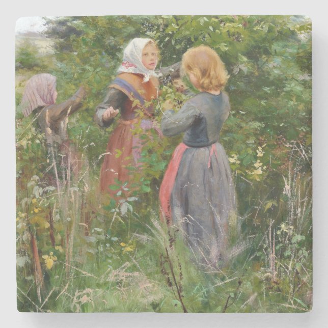 Drei Girls Picking BlackBerry (von Brendekilde) Steinuntersetzer (Vorderseite)
