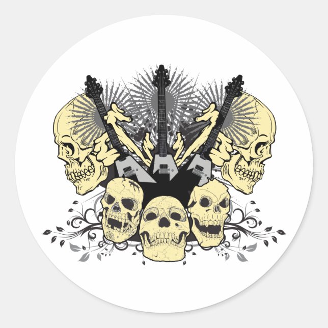 Drei Gitarren mit Skulls Runder Aufkleber (Vorderseite)