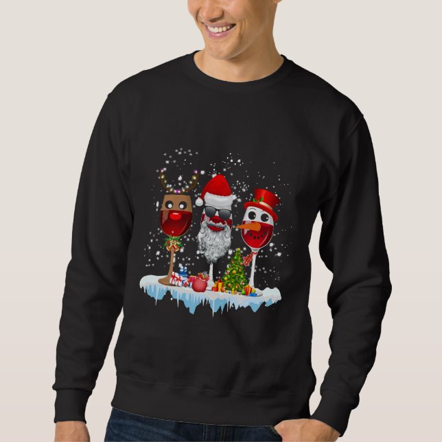 Drei Glas Rotwein Weihnachtsmannmütze Weihnachten  Sweatshirt (Vorderseite)