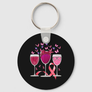 Drei Glas Wein Brustkrebs Bewusstsein Pink Ribb Schlüsselanhänger