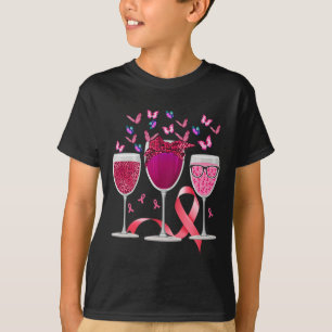 Drei Glas Wein Brustkrebs Bewusstsein Pink Ribb T-Shirt