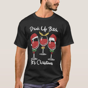 Drei Gläser Rotwein Weihnachtsmannmütze Weihnachte T-Shirt