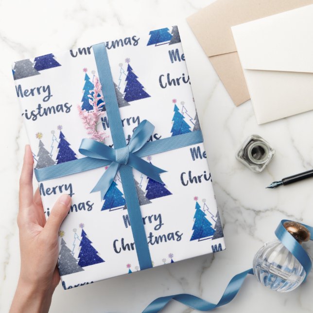 Drei Glitzer Weihnachtsbaum mit Stern-Merry Geschenkpapier (Schenken)