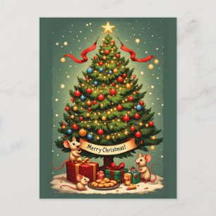 Drei glückliche kleine Weihnachtsmäuse Postkarte