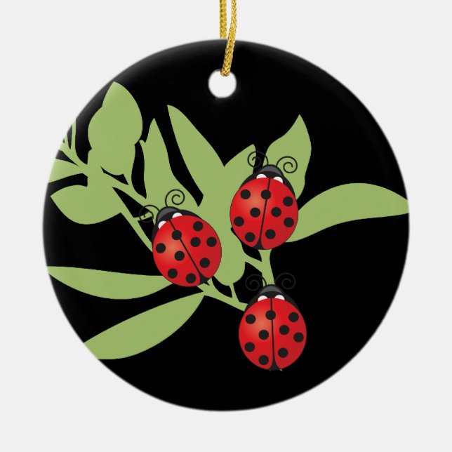 Drei glückliche Marienkäfer Keramikornament (Vorne)
