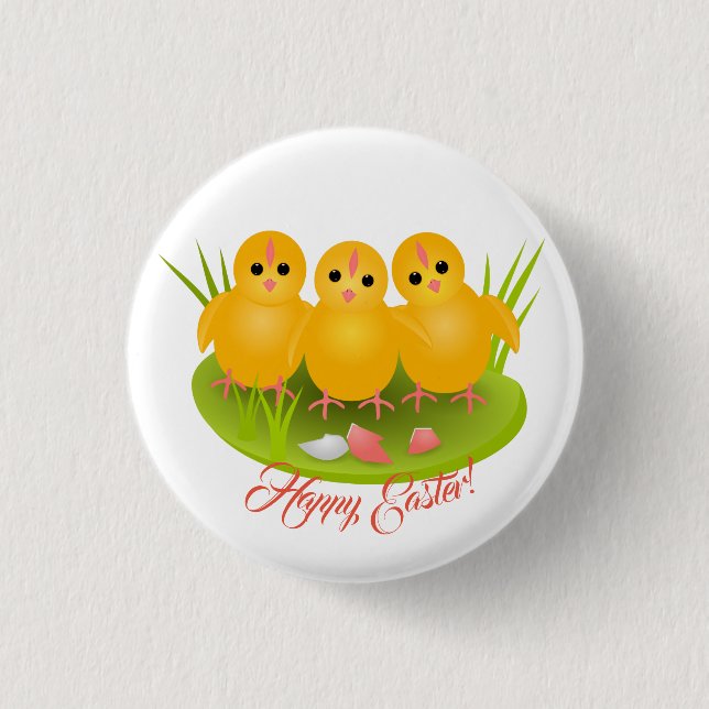Drei glückliche Ostergelbe Hühner Button (Vorderseite)