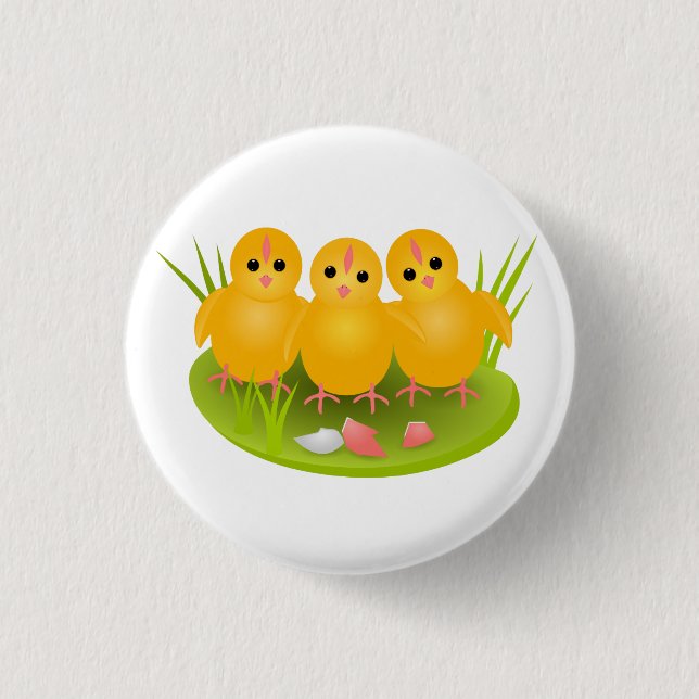 Drei glückliche Ostergelbe Hühner Button (Vorderseite)