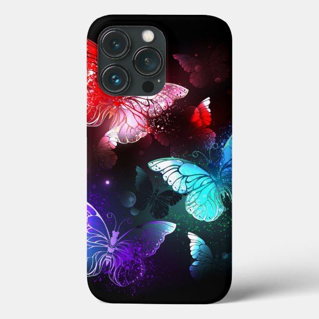Drei glühende Schmetterlinge im Hintergrund Case-Mate iPhone Hülle (Rückseite)