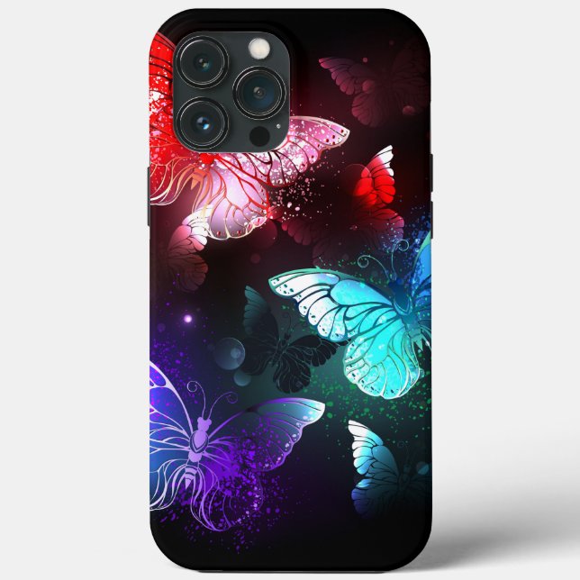 Drei glühende Schmetterlinge im Hintergrund Case-Mate iPhone Hülle (Rückseite)