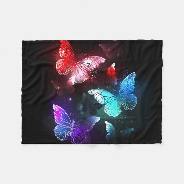 Drei glühende Schmetterlinge im Hintergrund Fleecedecke (Vorderseite (Horizontal))
